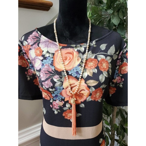 SHEIN Women Black Floral Polyester Round Neck Short Sleeve Knee Length Dress 4XL - Picture 2 of 12